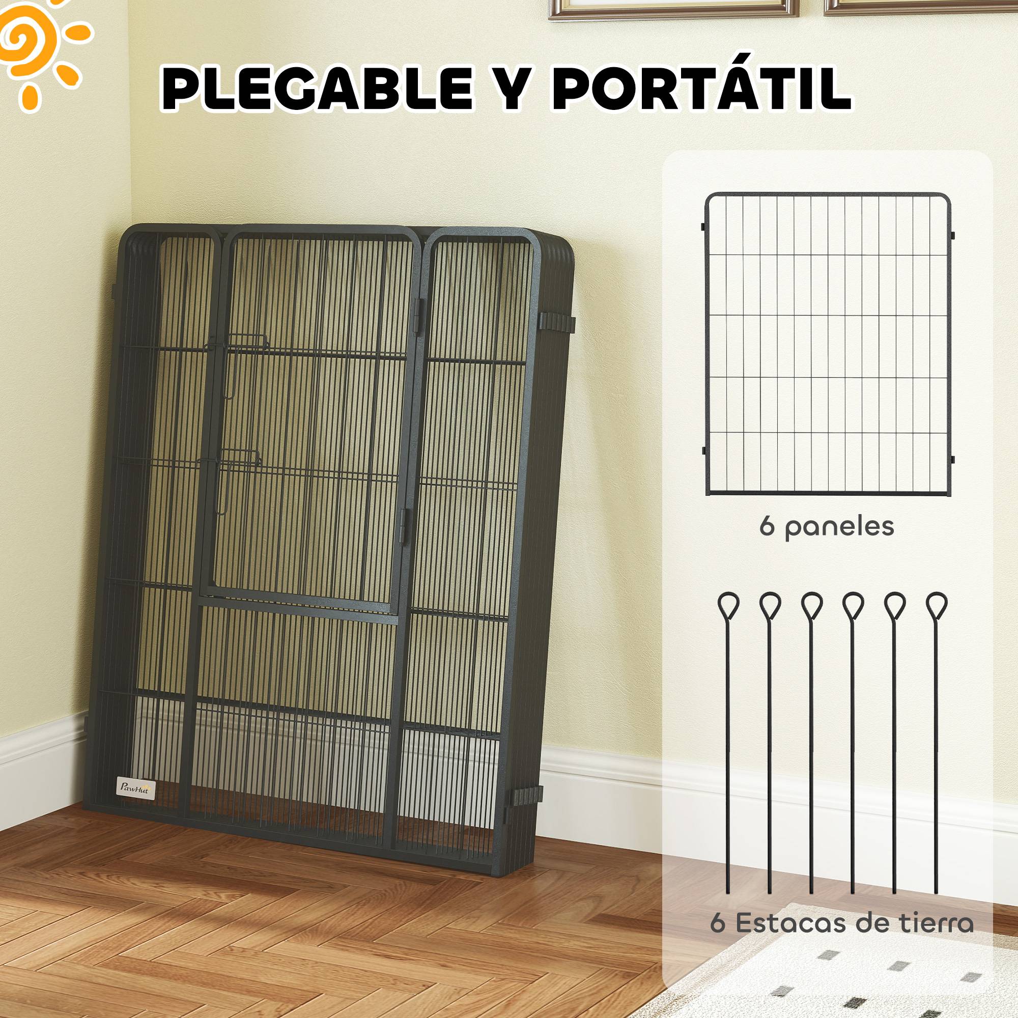Parc pour chien à 6 panneaux, 100 cm de haut, avec porte, pour une utilisation intérieure et extérieure, noir - Image 8