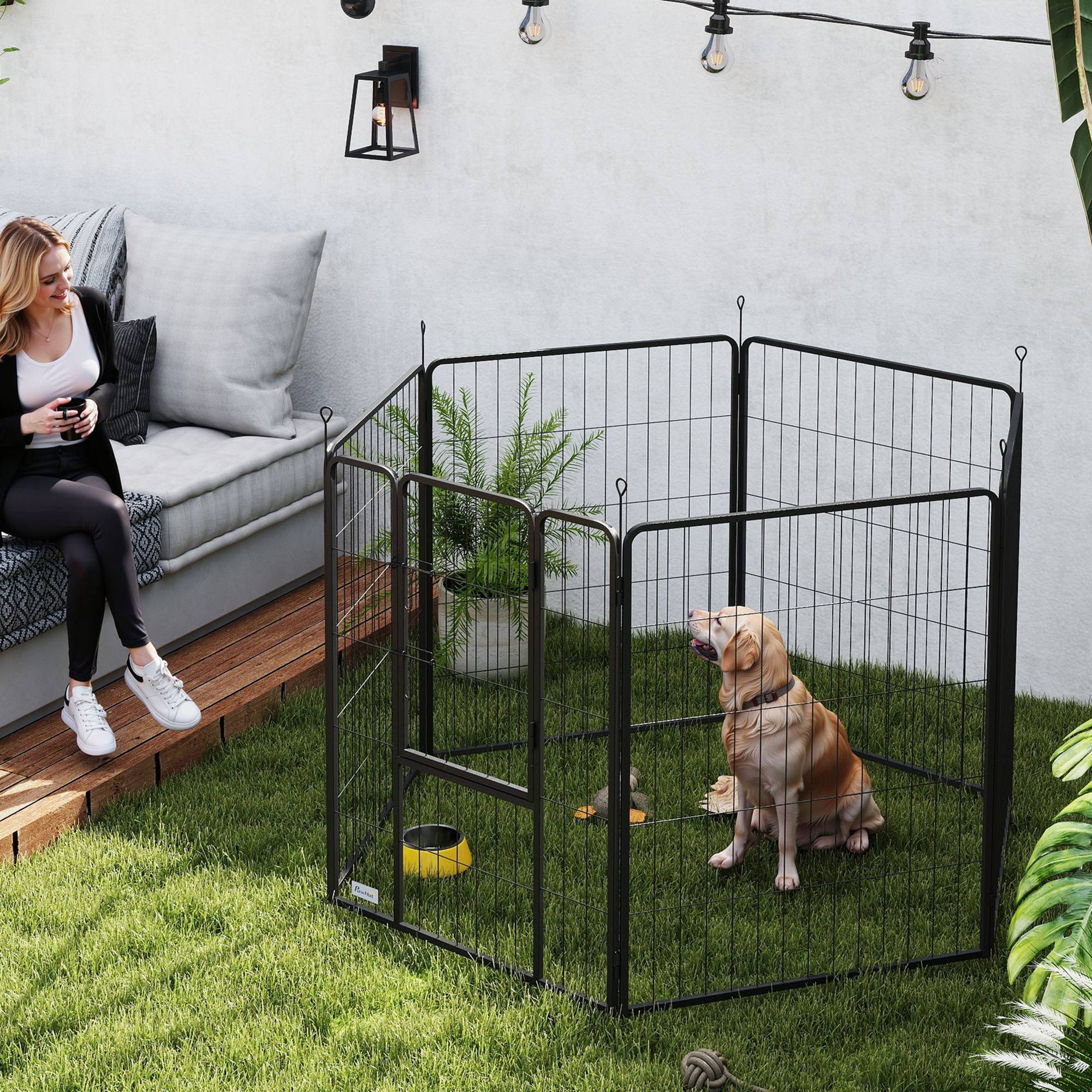Parc pour chien à 6 panneaux, 100 cm de haut, avec porte, pour une utilisation intérieure et extérieure, noir - Image 3