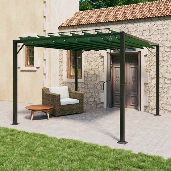 Pergola Bioclimatique Aluminium Tissu Patio Jardin Toit Lames Orientables 3x3m Vert - ComfortXL Outdoor Living - Image 1
