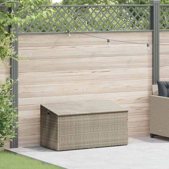 Boîte de Rangement Jardin Résine Tressée Imperméable Stockage Coussins Outils Gris Clair 110x50x58 cm – ComfortXL Outdoor Living - Image 2