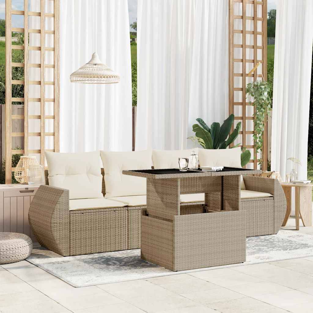 ComfortXL - Salon de jardin 4 personnes résine tressée modulable avec table ajustable beige – ComfortXL Outdoor Living