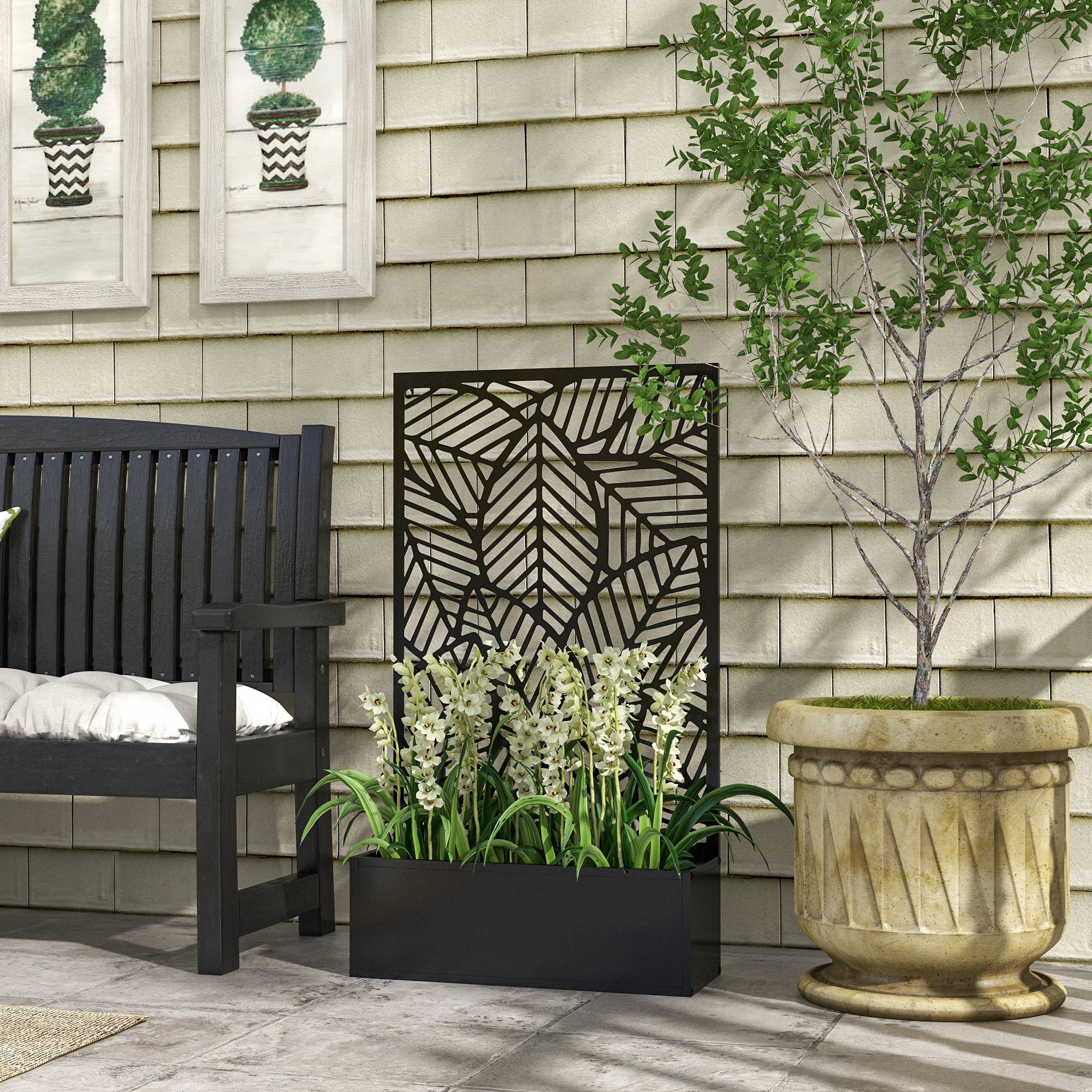 Jardinière en métal grillagée, murale ou au sol, idéale pour la culture de plantes ou la décoration urbaine, 61 x 23 x 113 cm, noire - Image 3