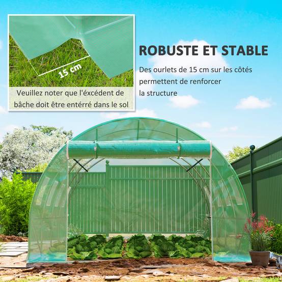 Bâche de rechange pour serre tunnel 12m² PE 140g/m² anti-UV 4x3m Vert - ComfortXL Outdoor Living - Image 7