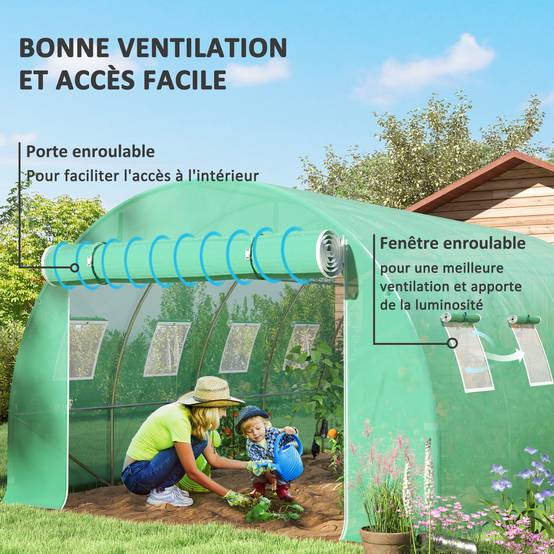 Bâche de rechange pour serre tunnel 12m² PE 140g/m² anti-UV 4x3m Vert - ComfortXL Outdoor Living - Image 6