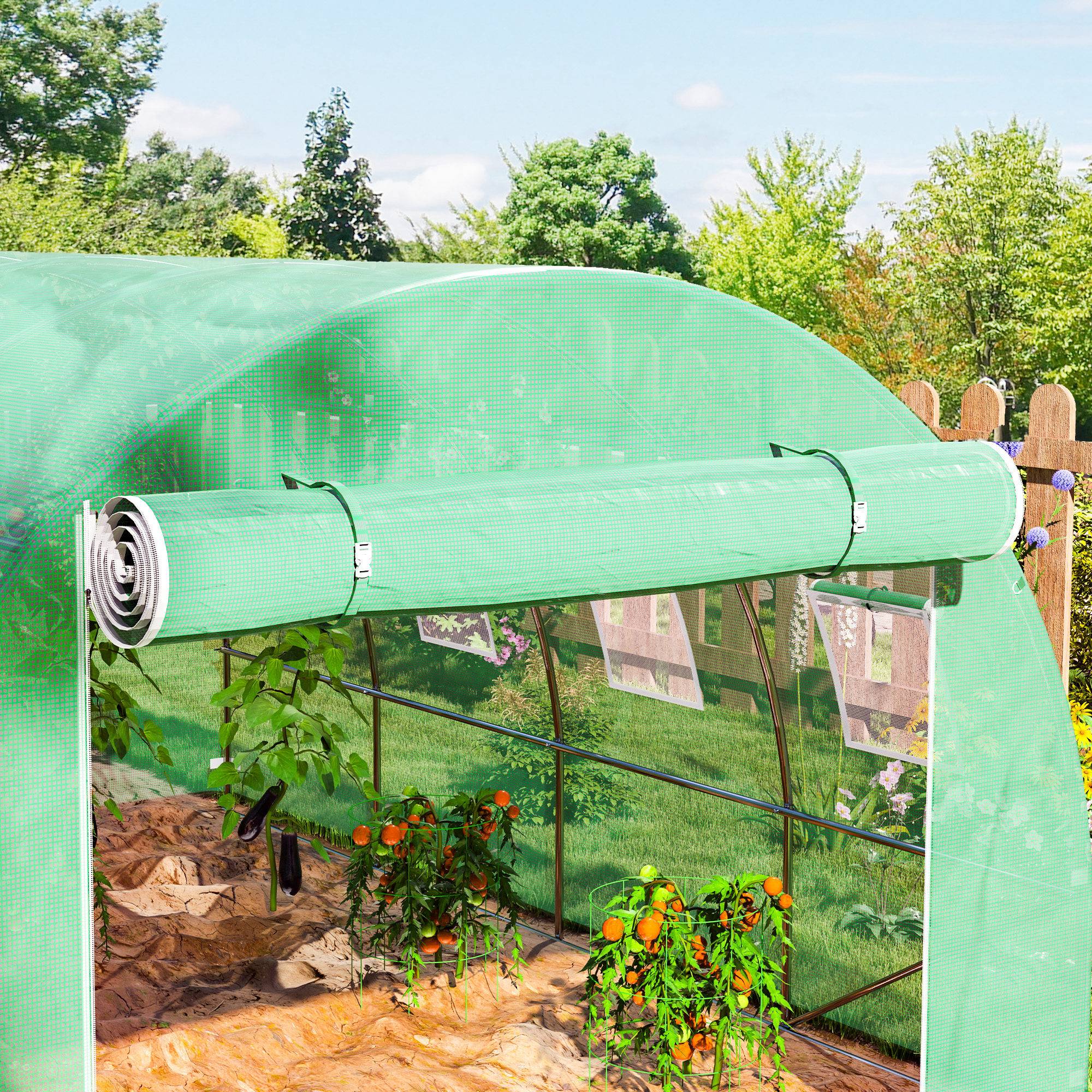 Bâche de rechange pour serre tunnel 12m² PE 140g/m² anti-UV 4x3m Vert - ComfortXL Outdoor Living - Image 10
