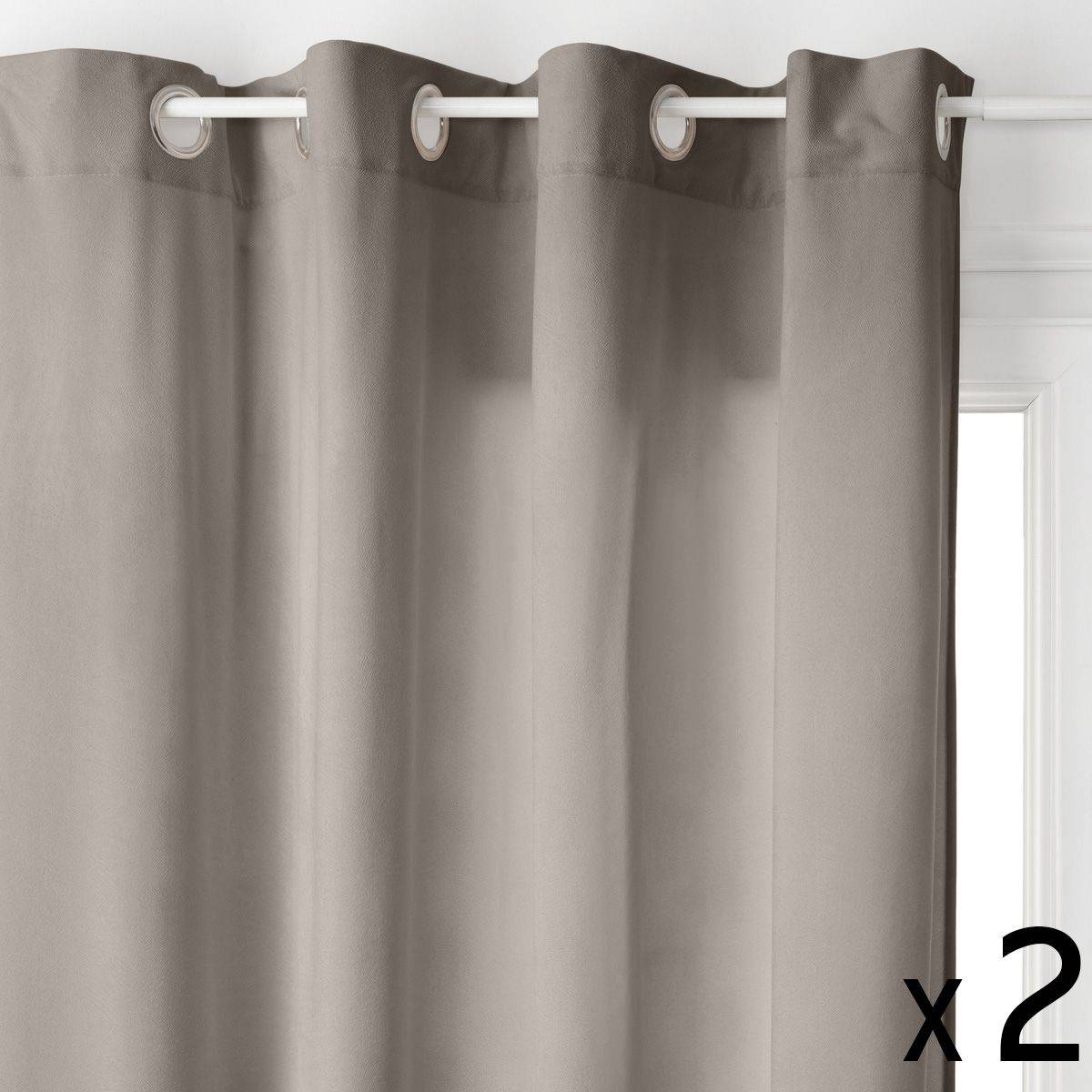 Atmosphera - Lot de 2 Rideaux à  œillets 140 x 260 cm Lilou Taupe - Imagen 1