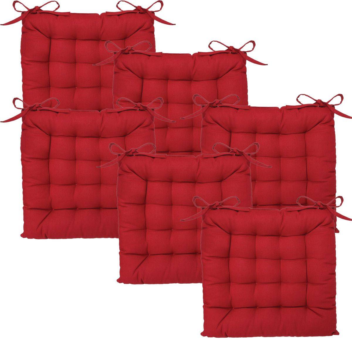 Lot de 6 Galettes de chaise en Coton Rouge 38 x 38 cm - Imagen 1