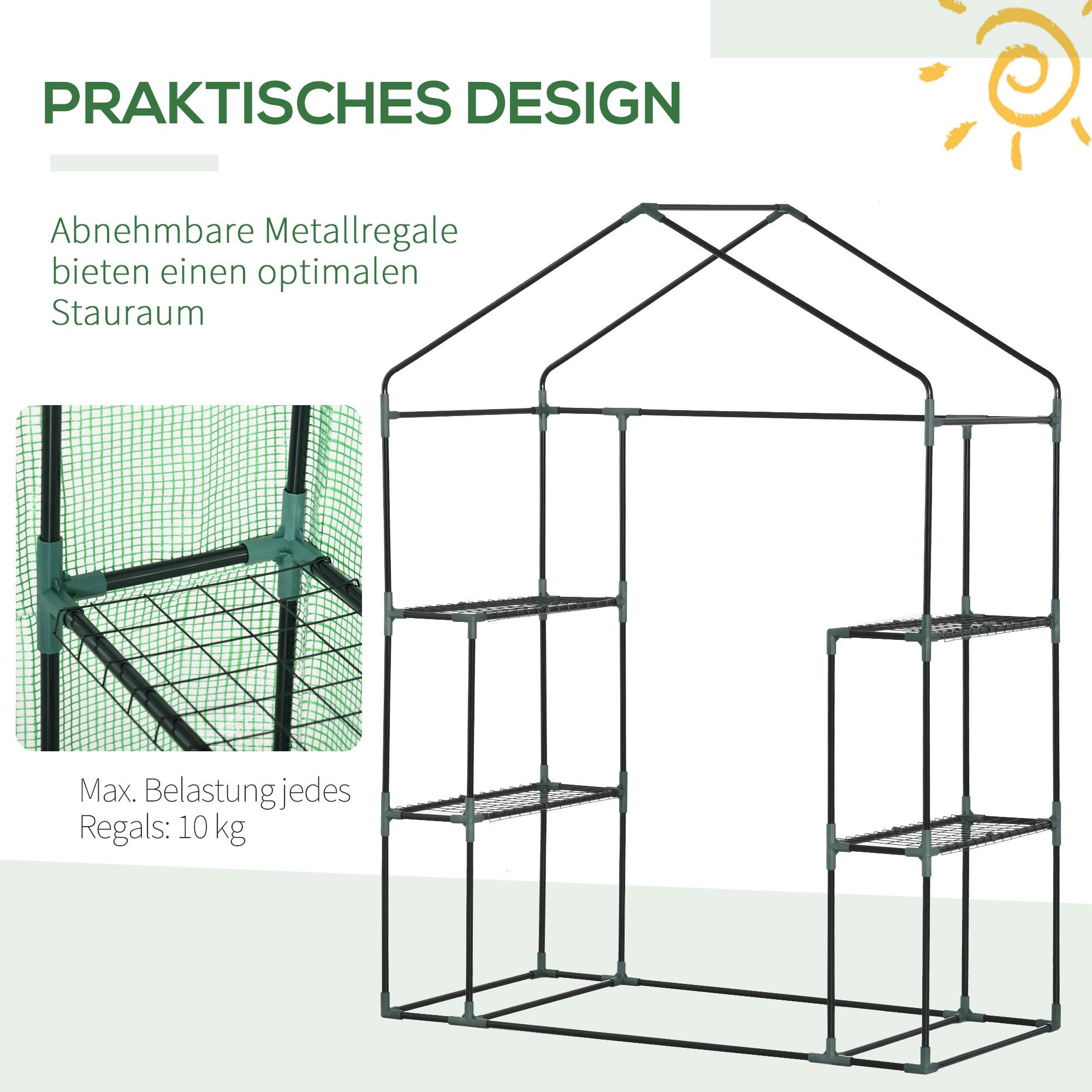 Serre de jardin acier PE étagères aérées croissance plantes 141x72x191cm vert - ComfortXL Outdoor Living - Image 9