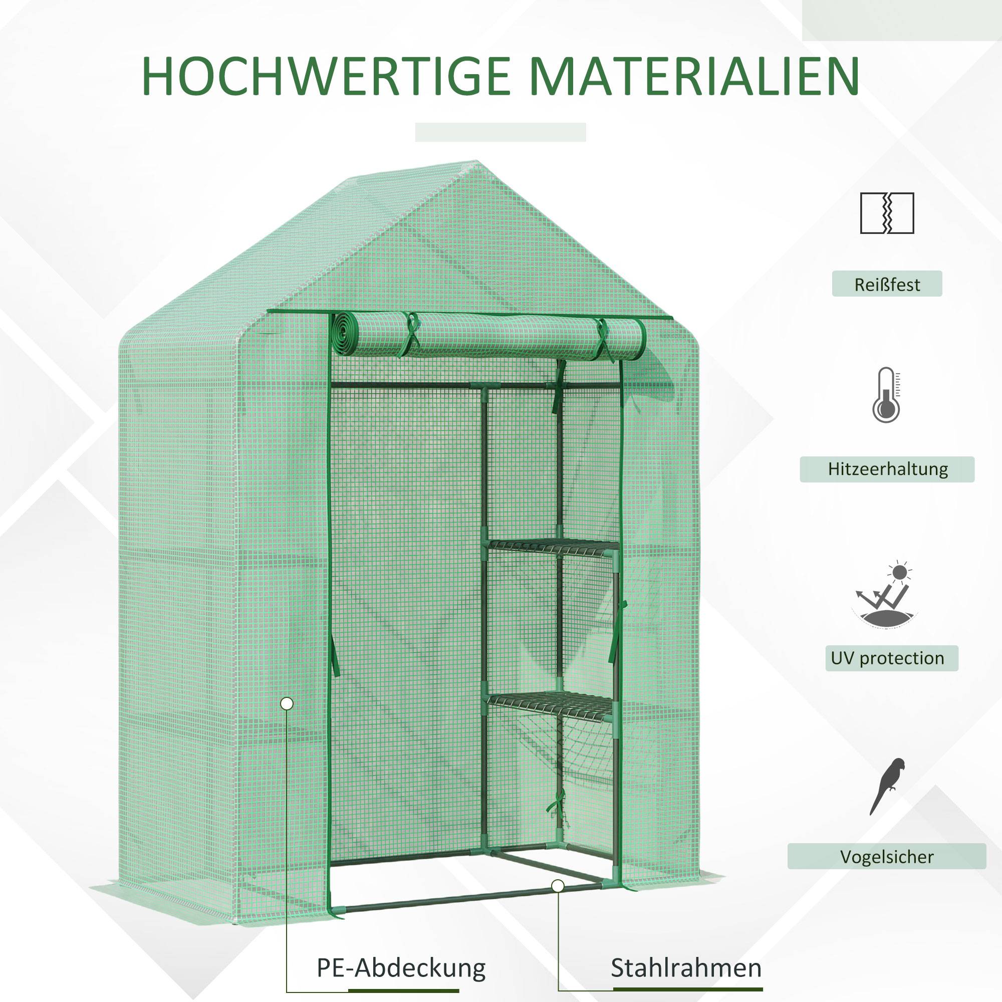 Serre de jardin acier PE étagères aérées croissance plantes 141x72x191cm vert - ComfortXL Outdoor Living - Image 6