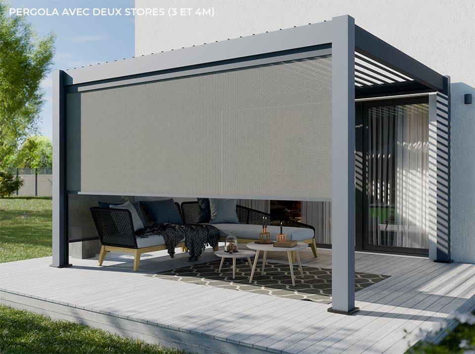Direct Abris - Pergola Bioclimatique Aluminium Autoportée 12m² - 3x4m - Deux Stores - Anthracite - 24 lames en Acier Inclinables 90 degrés - ORION - Imagen 1