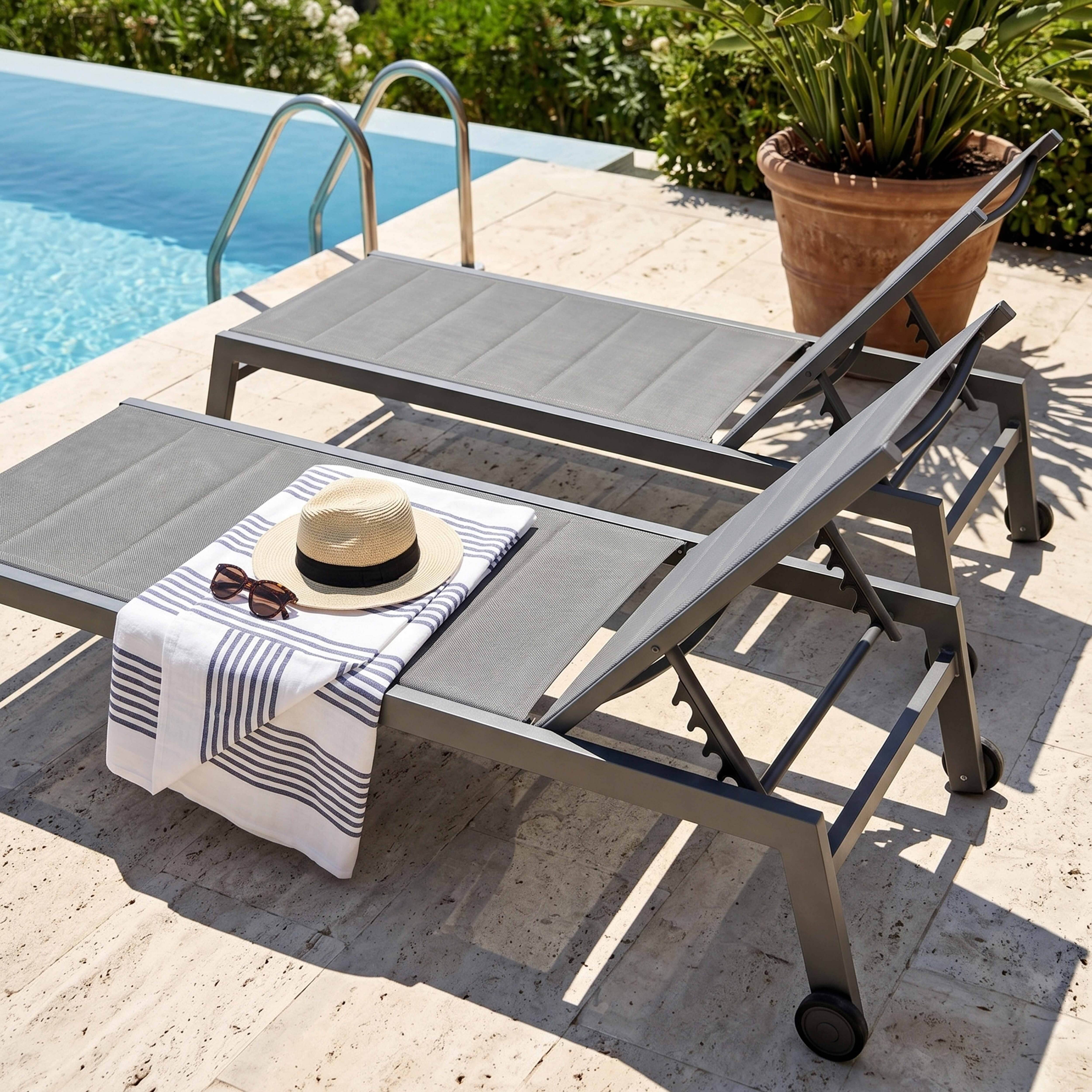 Oviala - Lot de 2 bains de soleil en aluminium et textilène gris Nouméa - Oviala - Imagen 2