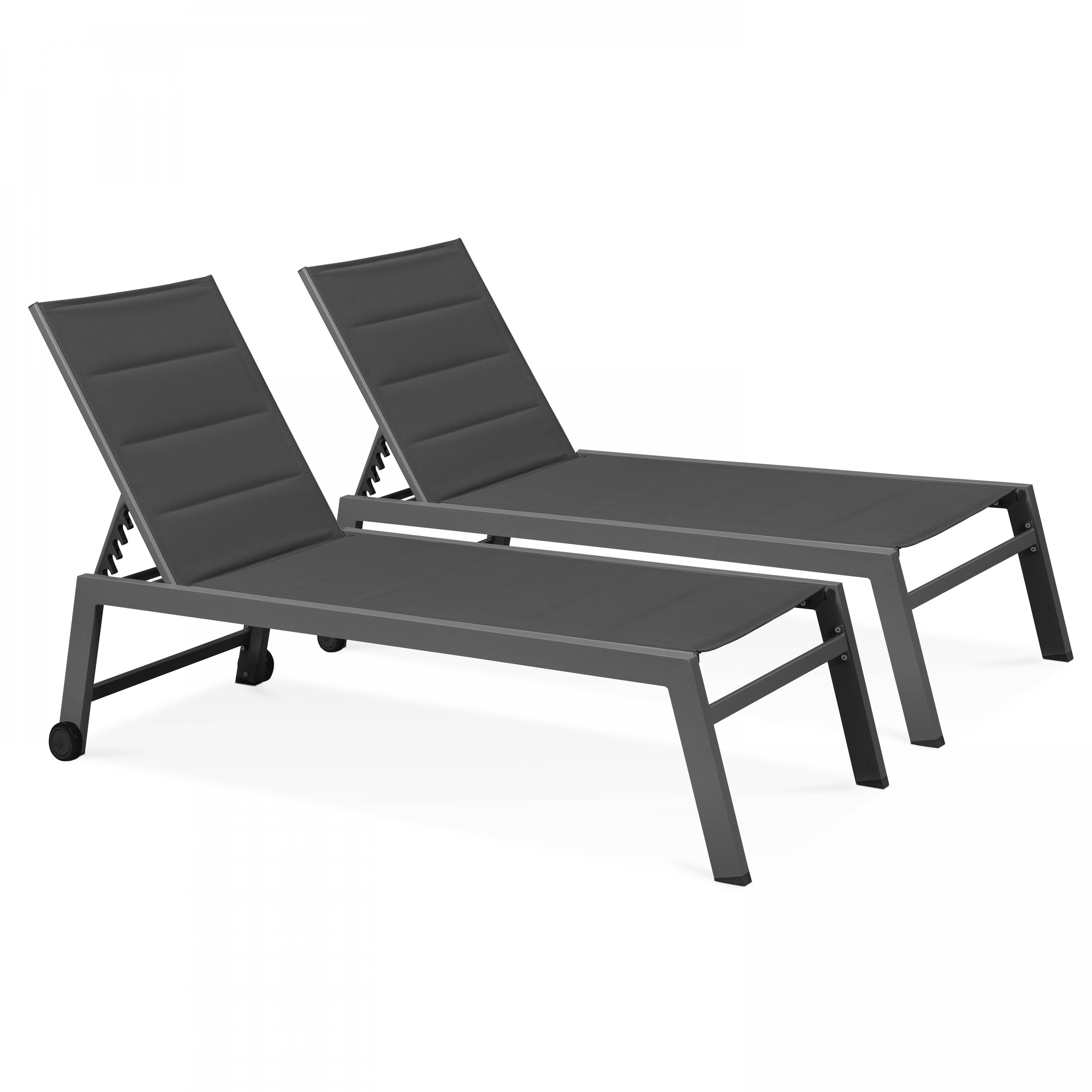 Oviala - Lot de 2 bains de soleil en aluminium et textilène gris Nouméa - Oviala - Imagen 1