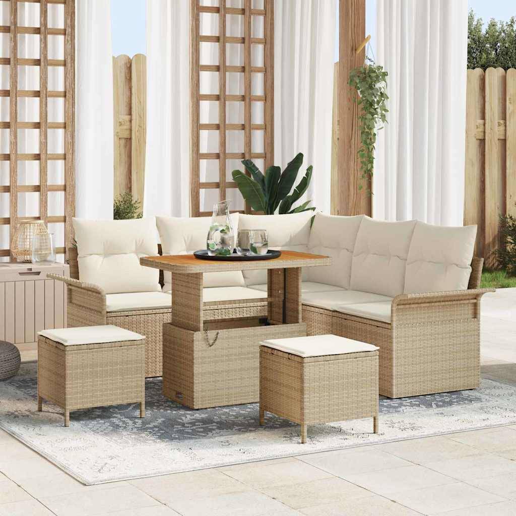 ComfortXL - Salon de jardin 8 places assises en polyrotin et bois d'acacia pour 7 personnes Beige – ComfortXL Outdoor Living