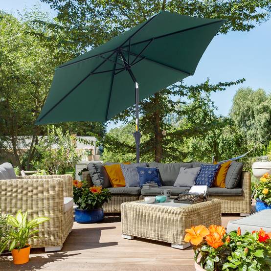 Parasol de jardin en aluminium vert, Ø 260 x 235 cm, inclinable, avec manivelle et 6 baleines métalliques, idéal pour terrasse ou balcon. - Image 3