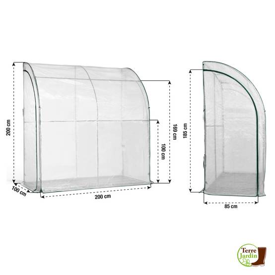 Serre adossée en acier et polyéthylène 2m² - 200 x 100 x 200 - Transparent - TERRE JARDIN - Image 2
