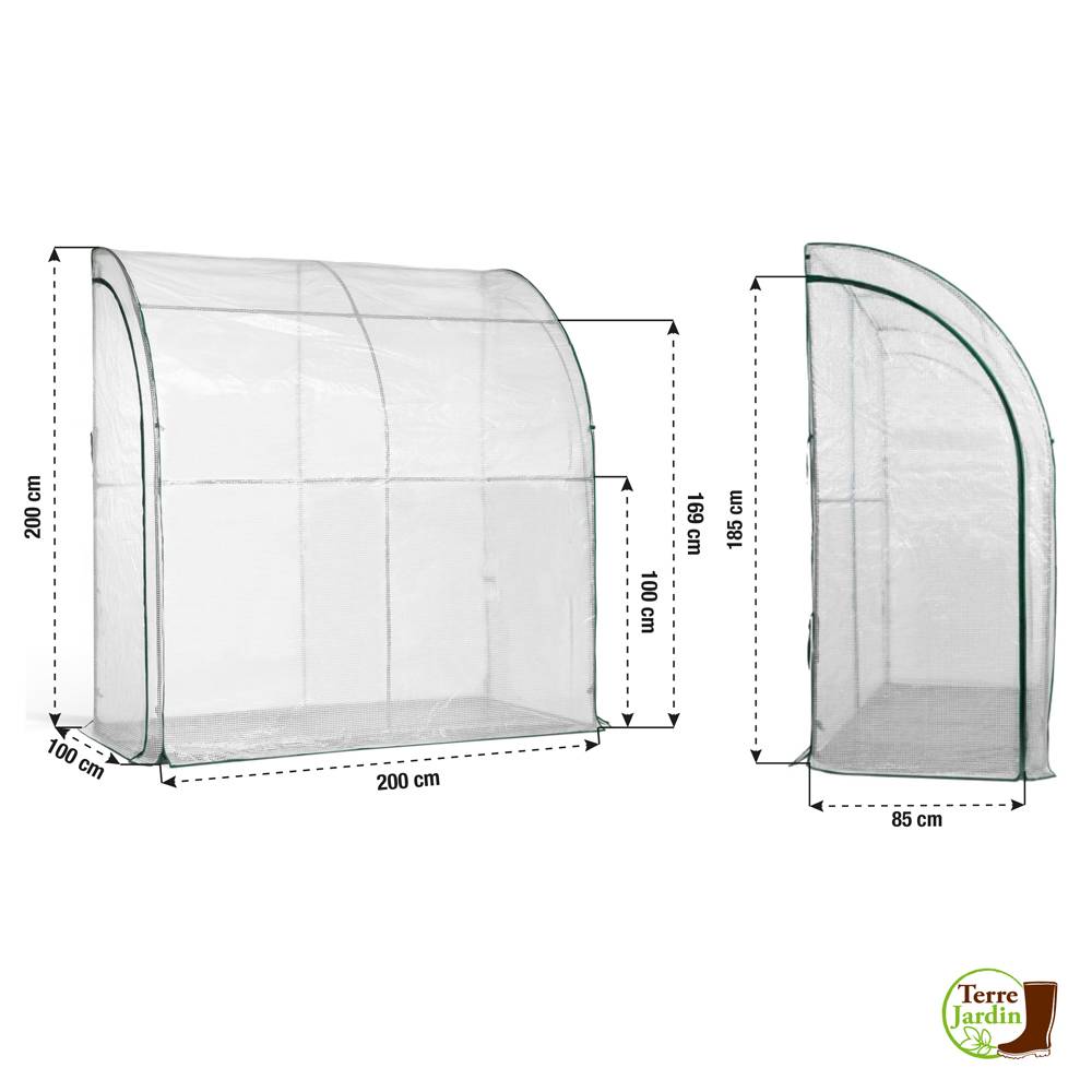 Serre adossée en acier et polyéthylène 2m² - 200 x 100 x 200 - Transparent - TERRE JARDIN - Image 2