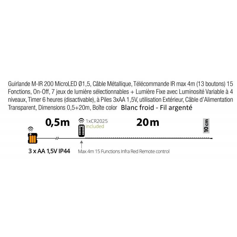 Lotti - Guirlande piles 20M 200 micro led bland froid animée télécommande extérieur Lotti - Imagen 6