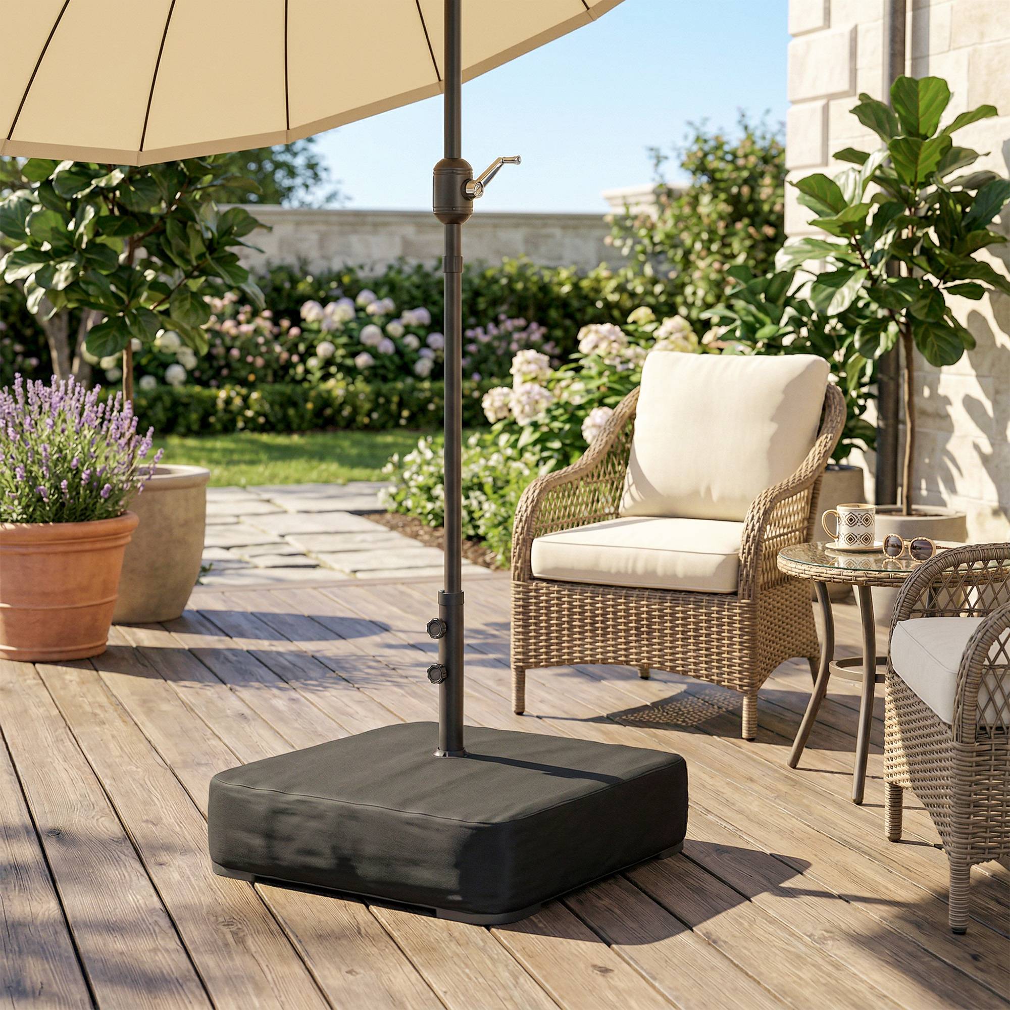 Pied de parasol avec housse en plastique, métal et tissu Oxford noir 78 x 78 x 40 cm - PANGIVO - Image 4