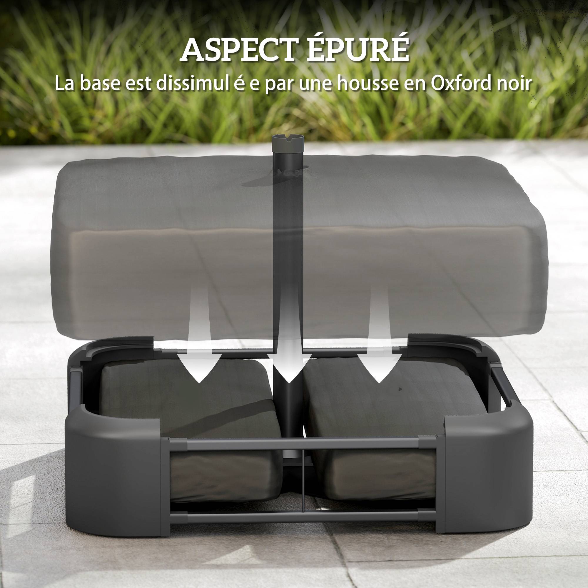 Pied de parasol avec housse en plastique, métal et tissu Oxford noir 78 x 78 x 40 cm - PANGIVO - Image 9