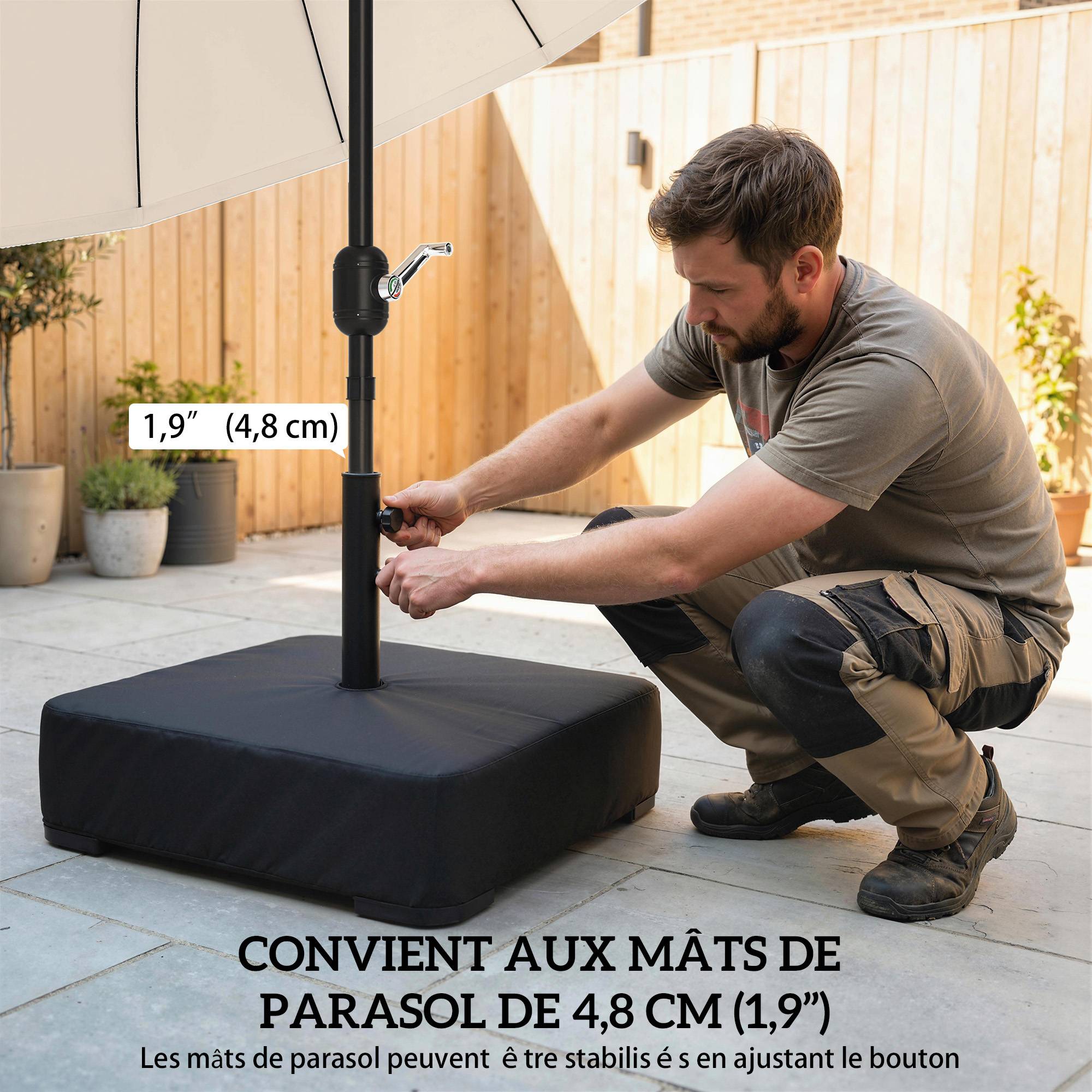 Pied de parasol avec housse en plastique, métal et tissu Oxford noir 78 x 78 x 40 cm - PANGIVO - Image 7