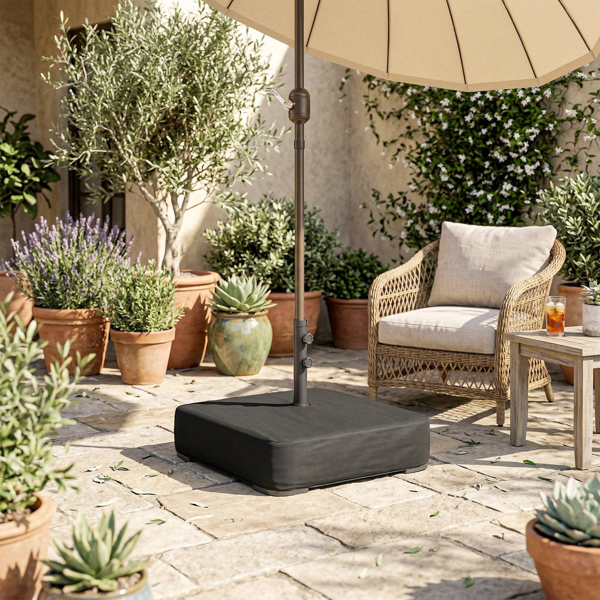 Pied de parasol avec housse en plastique, métal et tissu Oxford noir 78 x 78 x 40 cm - PANGIVO - Image 10