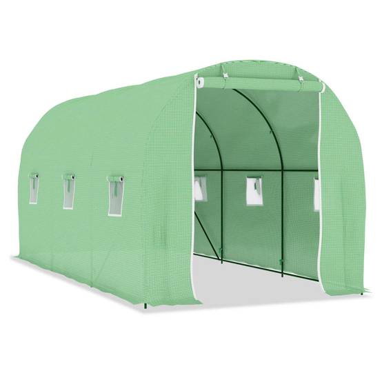 Serre Tunnel Jardin Acier PE Renforcé 140g/m² 9m² Vert - ComfortXL Outdoor Living - Image 2