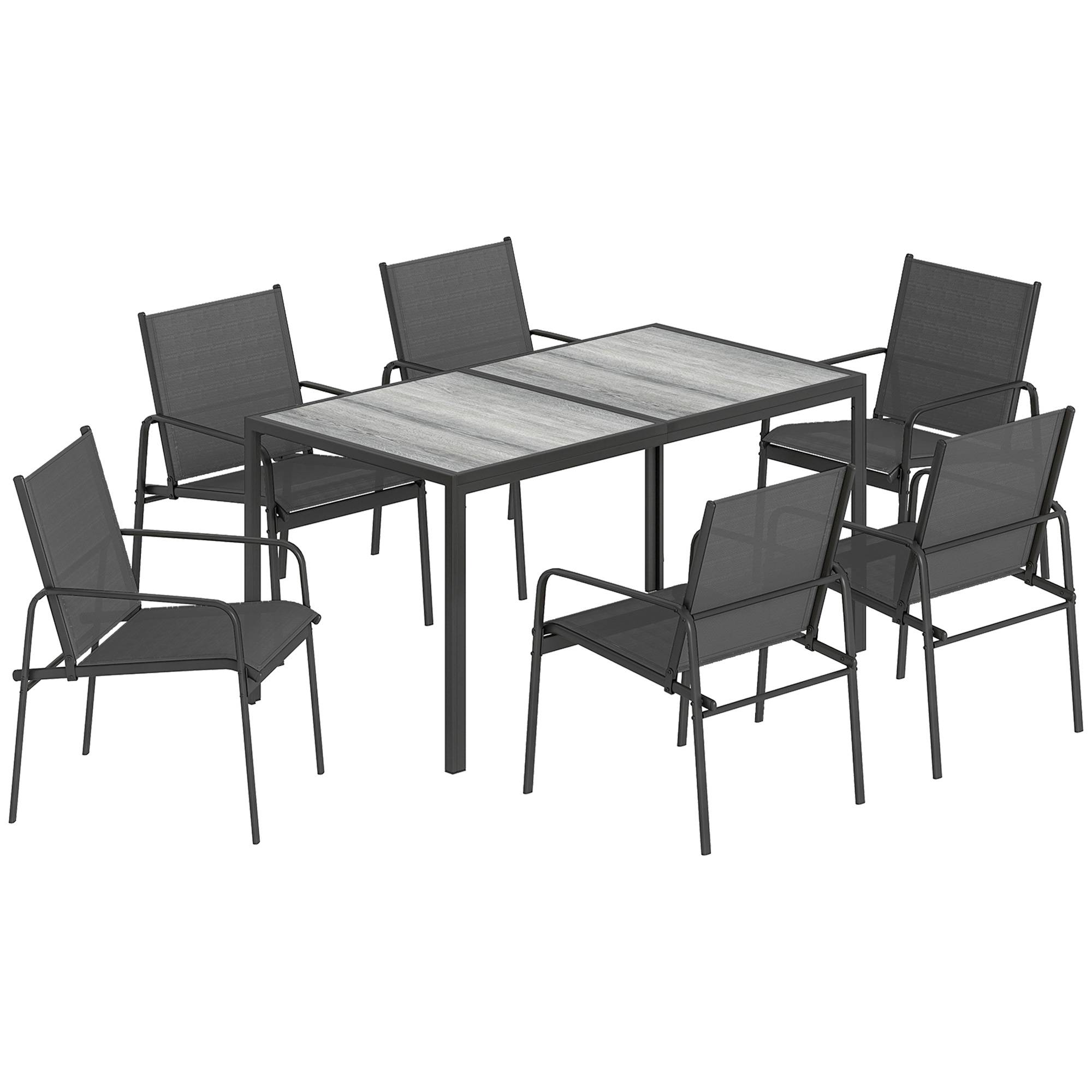 Outsunny - Salon de jardin 7 pièces 6 personnes - table effet bois - acier et maille - noir - Outsunny
