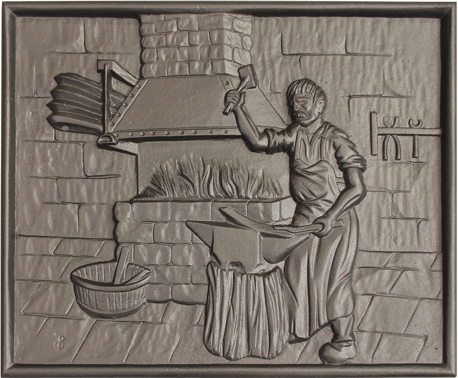 Plaque de cheminée le forgeron Dommartin grise H. 48cm X L. 58,5cm - Imagen 1