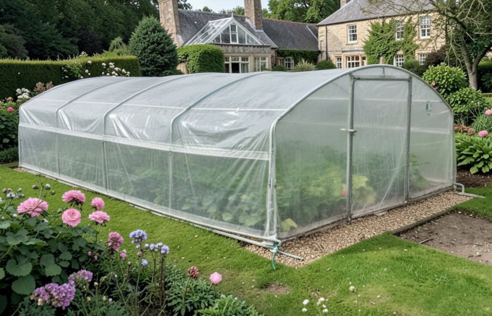 Serre de jardin - 24m² - 4 x 6m - hauteur 1,78m (sans déclaration) - pied droit 1,10m - PE haute densité - 1 porte pivotante - LES SERRES TONNEAU - Image 1