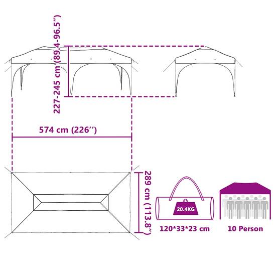 ComfortXL - Tente de réception pop-up Oxford extérieur réglable imperméable 575x288cm vert - ComfortXL Outdoor Living - Image 9