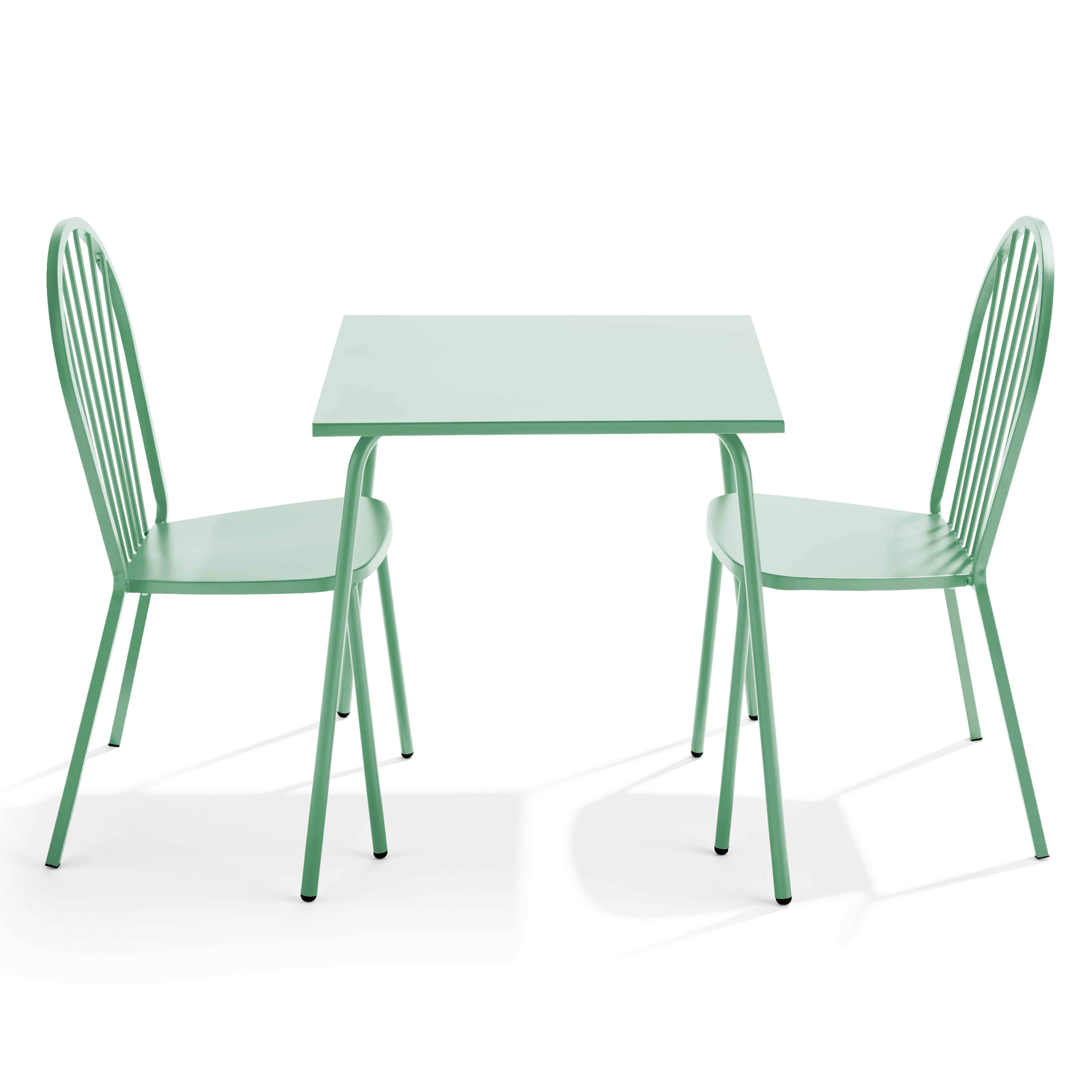 Oviala - Ensemble table de jardin bistrot et 2 chaises en acier vert sauge Palavas - Oviala - Imagen 1