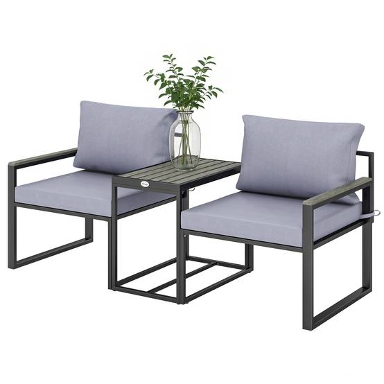 Salon de jardin 3 pièces | Mobilier de jardin Gris Acier, Composite bois-plastique 64x63x63 cm - Image 2