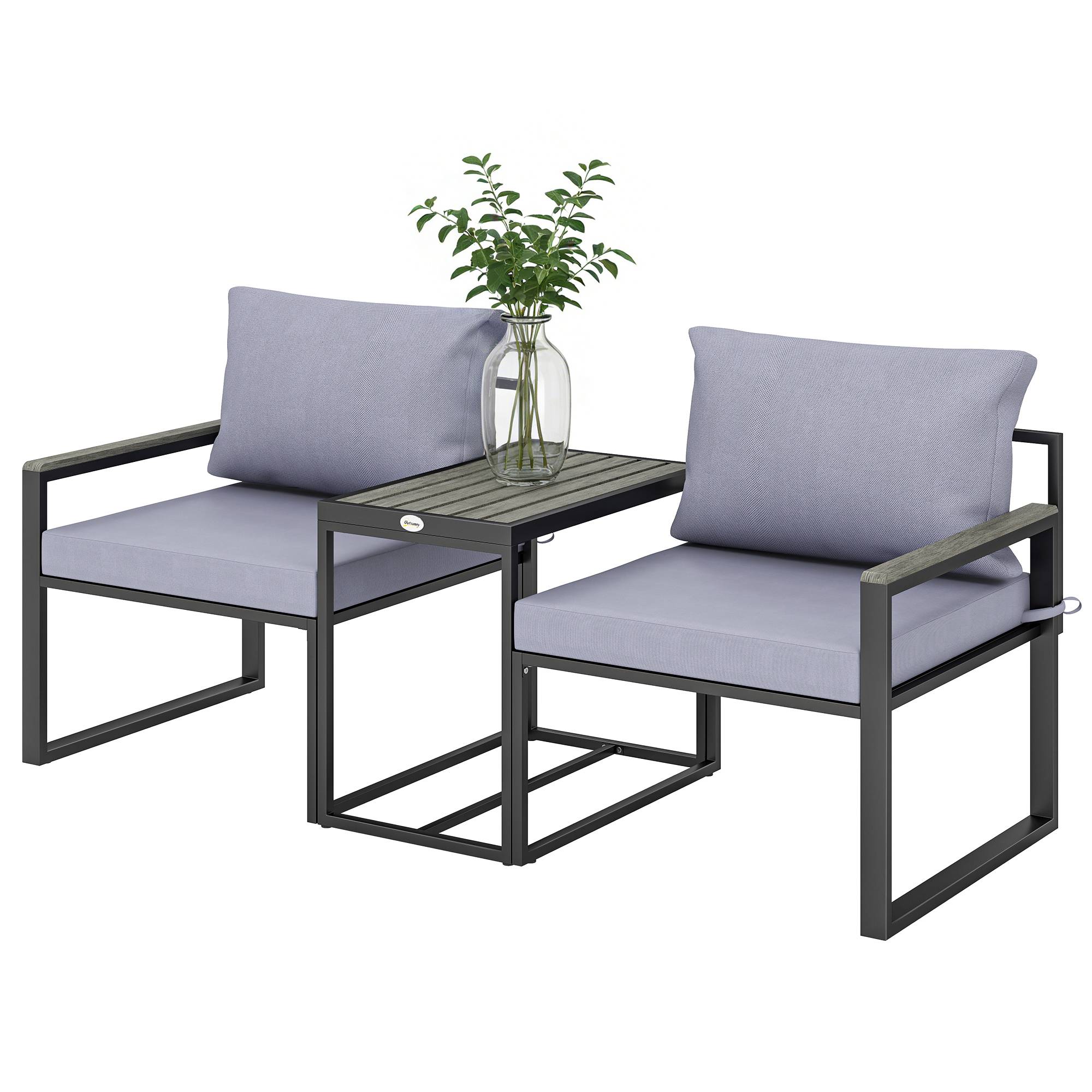 Salon de jardin 3 pièces Mobilier de jardin Gris Acier, Composite — free download