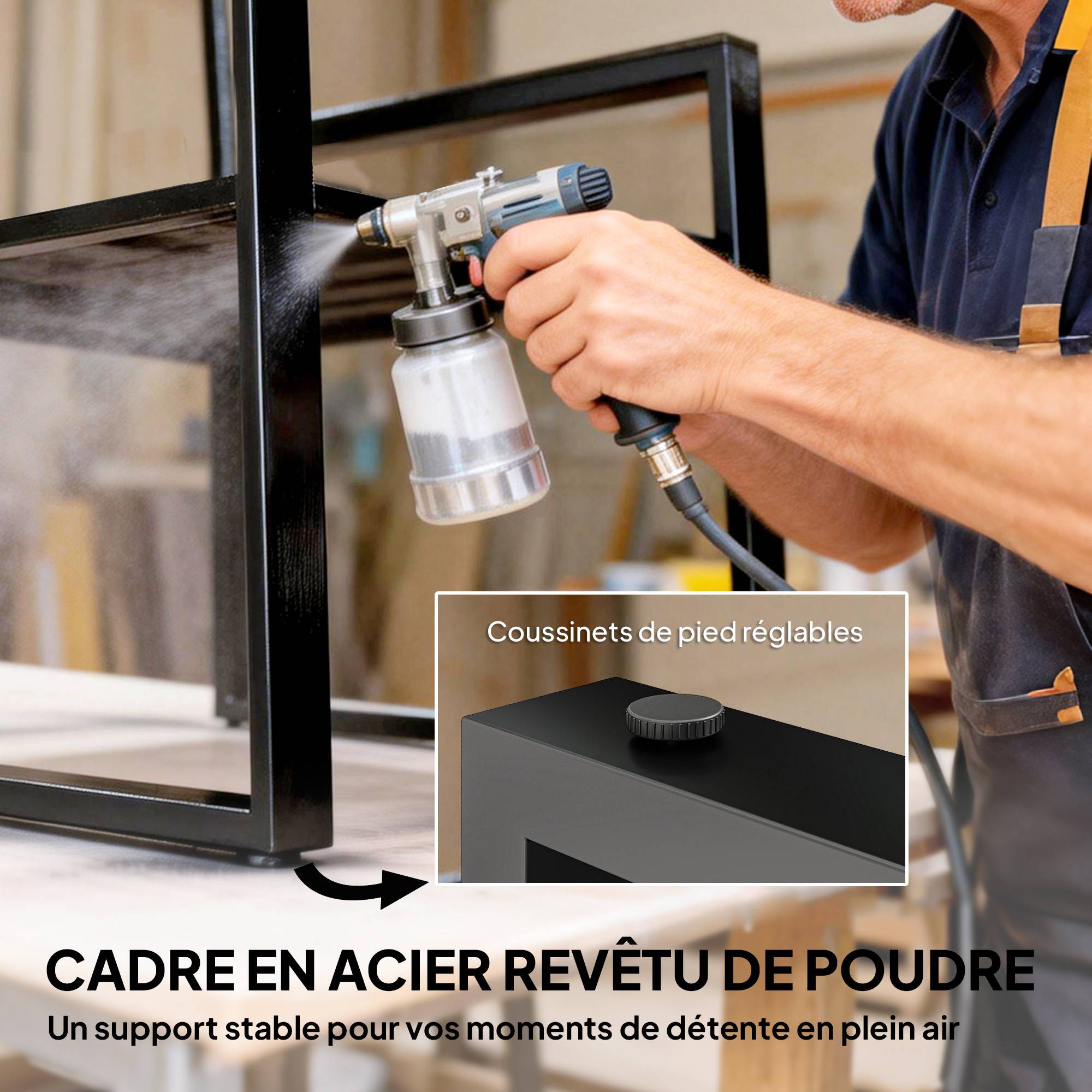 Salon de jardin 3 pièces | Mobilier de jardin Gris Acier, Composite bois-plastique 64x63x63 cm - Image 9
