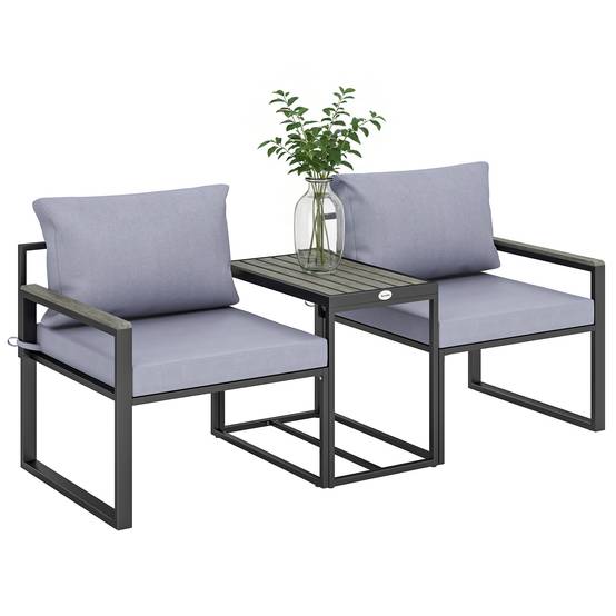 Salon de jardin 3 pièces | Mobilier de jardin Gris Acier, Composite bois-plastique 64x63x63 cm - Image 1