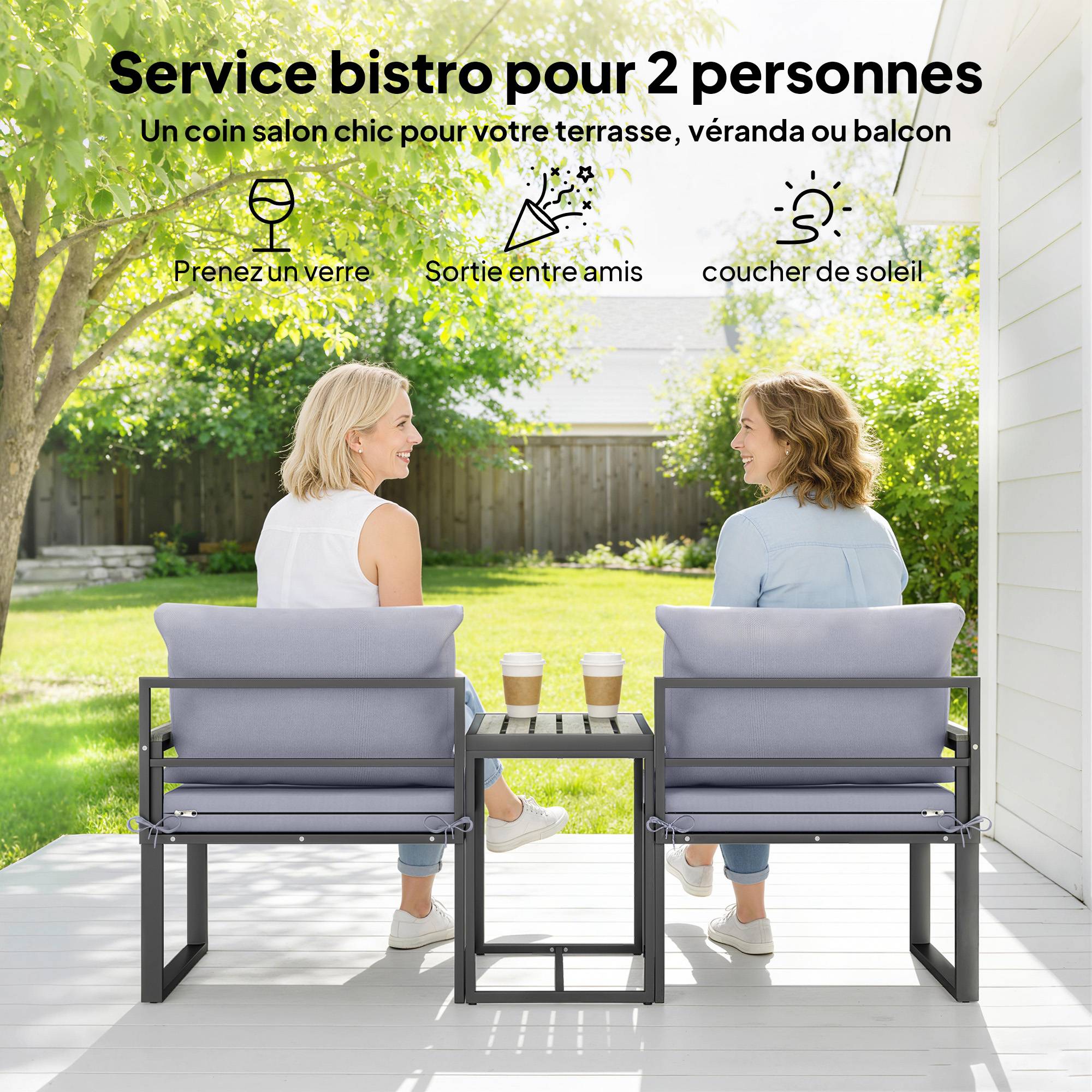 Salon de jardin 3 pièces | Mobilier de jardin Gris Acier, Composite bois-plastique 64x63x63 cm - Image 6