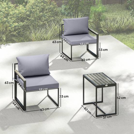 Salon de jardin 3 pièces | Mobilier de jardin Gris Acier, Composite bois-plastique 64x63x63 cm - Image 5