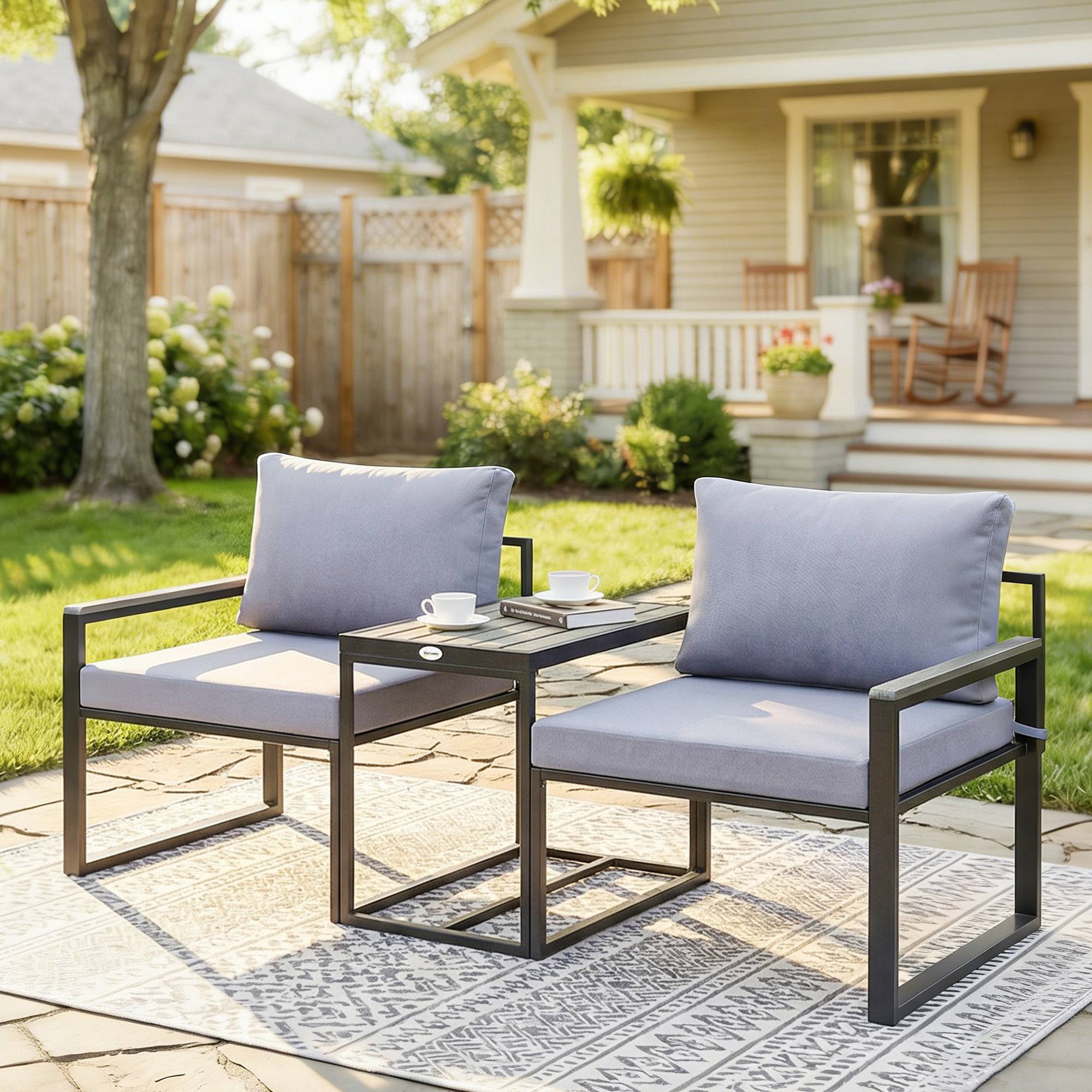 Salon de jardin 3 pièces Mobilier de jardin Gris Acier, Composite — free download