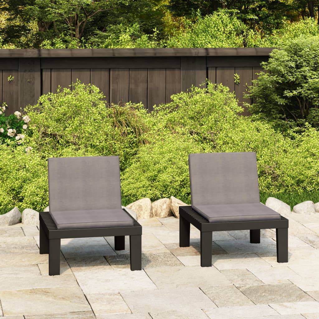 Chaise de salon de jardin en plastique gris avec coussins anthracite 65 x 65 x 70 cm (lot de 2) - PANGIVO - Image 1