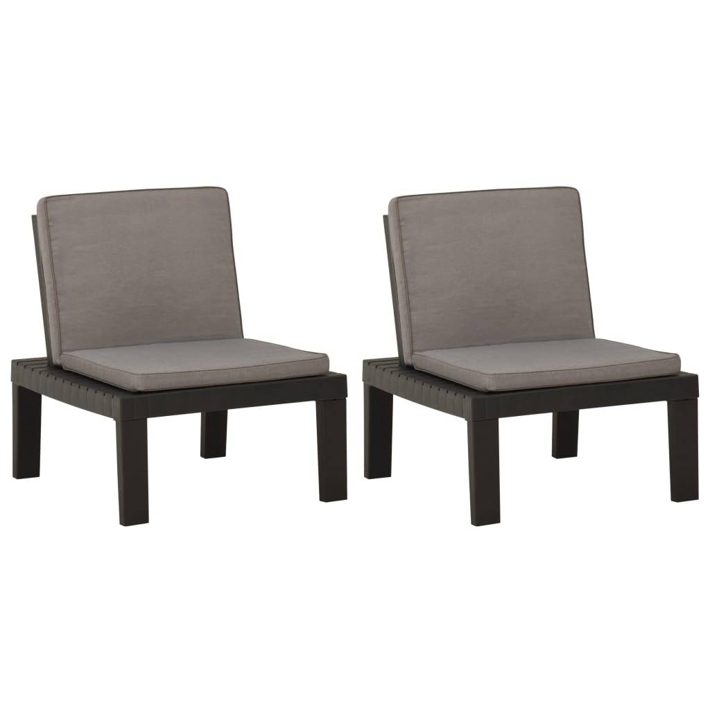 Chaise de salon de jardin en plastique gris avec coussins anthracite 65 x 65 x 70 cm (lot de 2) - PANGIVO - Image 2