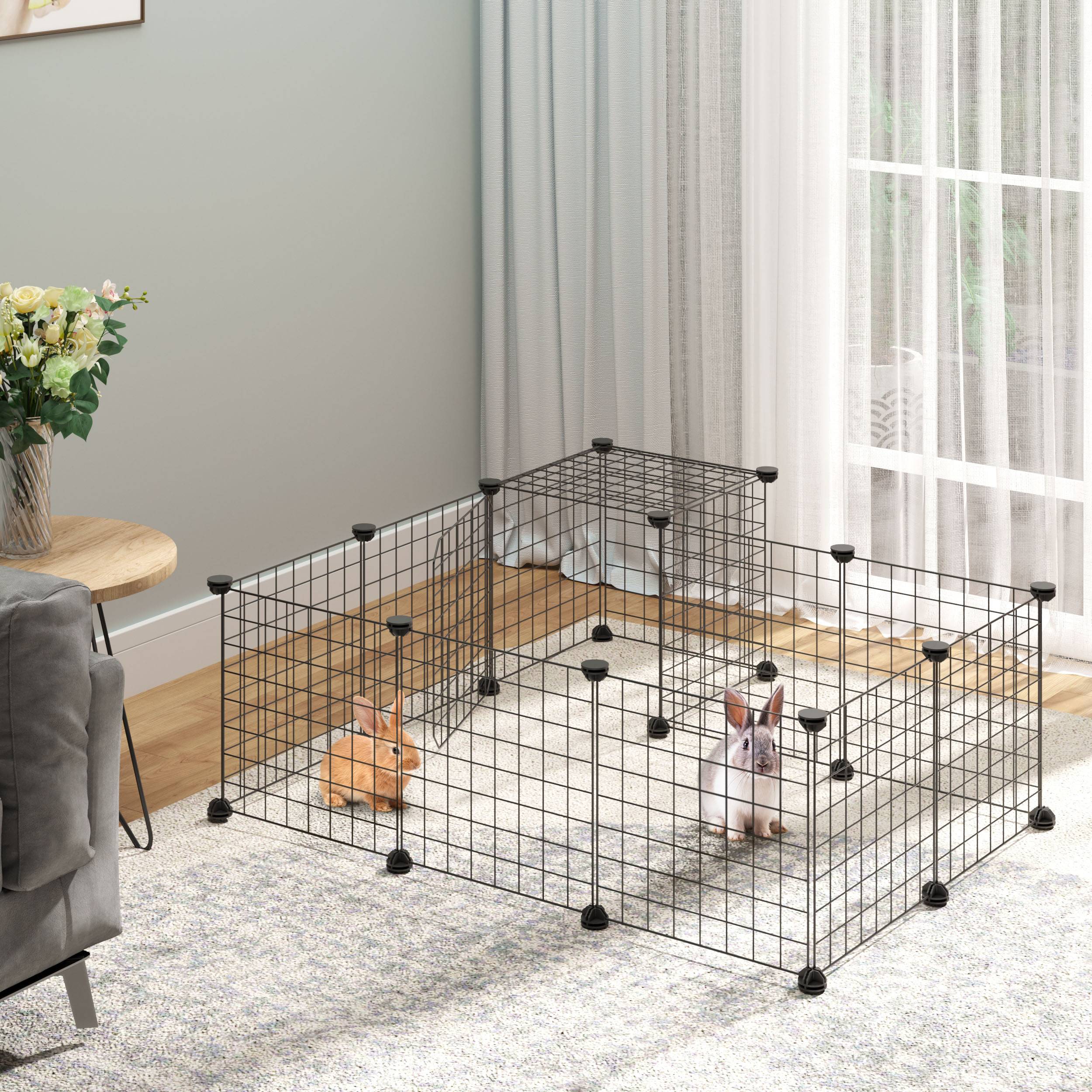 Enclos rongeur acier lapin intérieur parc modulable DIY 105x105x70cm noir - ComfortXL Outdoor Living - Image 3