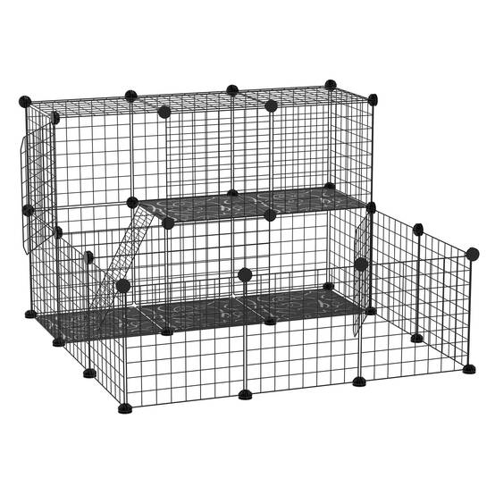 Enclos rongeur acier lapin intérieur parc modulable DIY 105x105x70cm noir - ComfortXL Outdoor Living - Image 1
