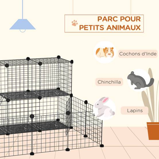 Enclos rongeur acier lapin intérieur parc modulable DIY 105x105x70cm noir - ComfortXL Outdoor Living - Image 7