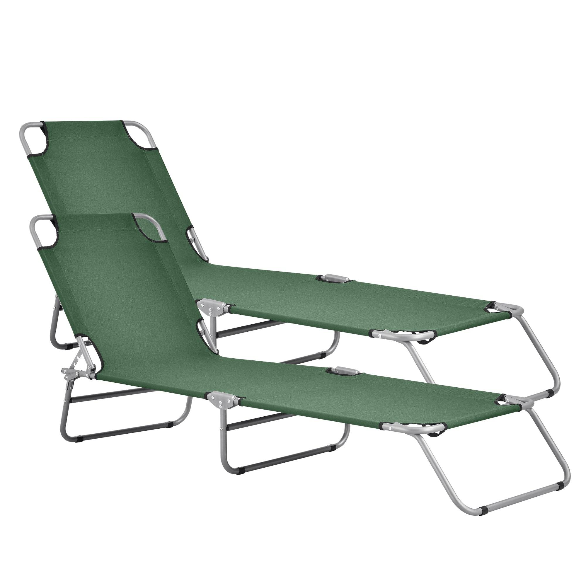 Helloshop26 - Lot de 2 transats inclinables acier polyester argenté mat vert foncé - Imagen 1