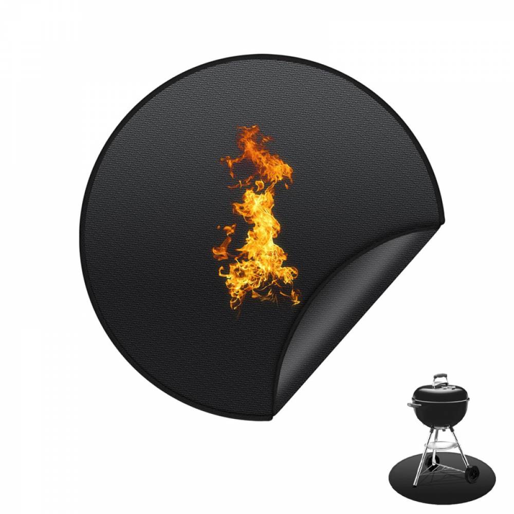 Accessoires de barbecue,Tapis de barbecue ignifuge, protection de sol pour barbecue en plein air, camping, rond, 91 cm – Noir-Lytech - Image 1