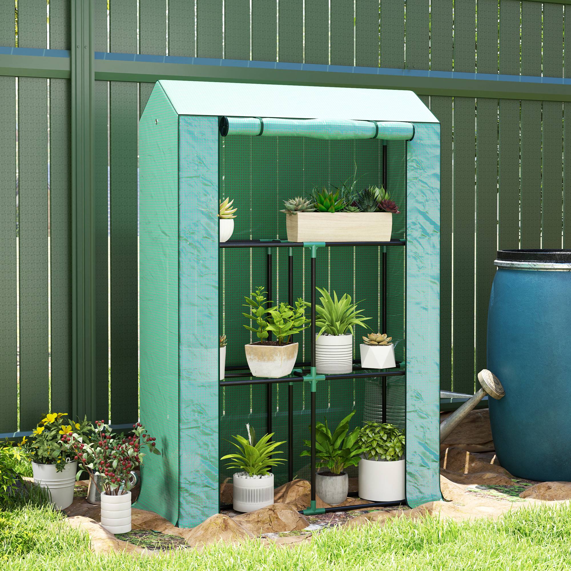 Serre étagères acier pour pots protection UV 100x40x150cm vert - ComfortXL Outdoor Living - Image 3