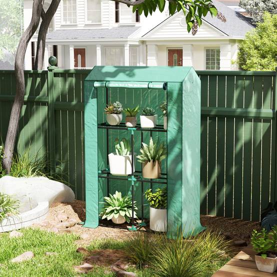 Serre étagères acier pour pots protection UV 100x40x150cm vert - ComfortXL Outdoor Living - Image 4