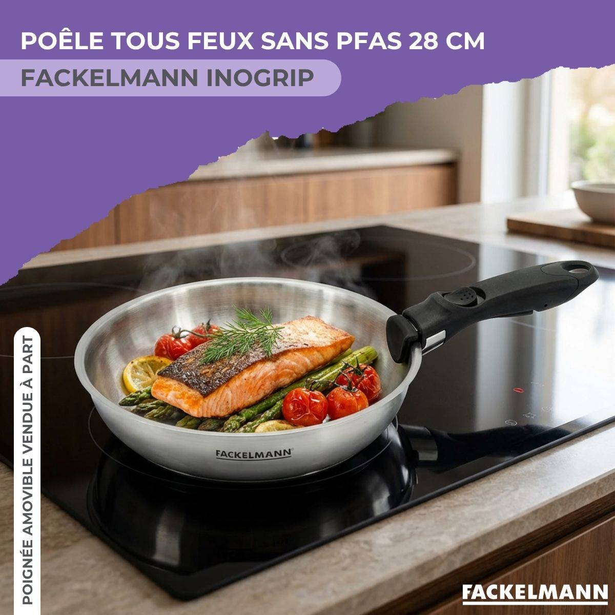 Poêle 28 cm en inox manche amovible Fackelmann InoGrip - Image 2