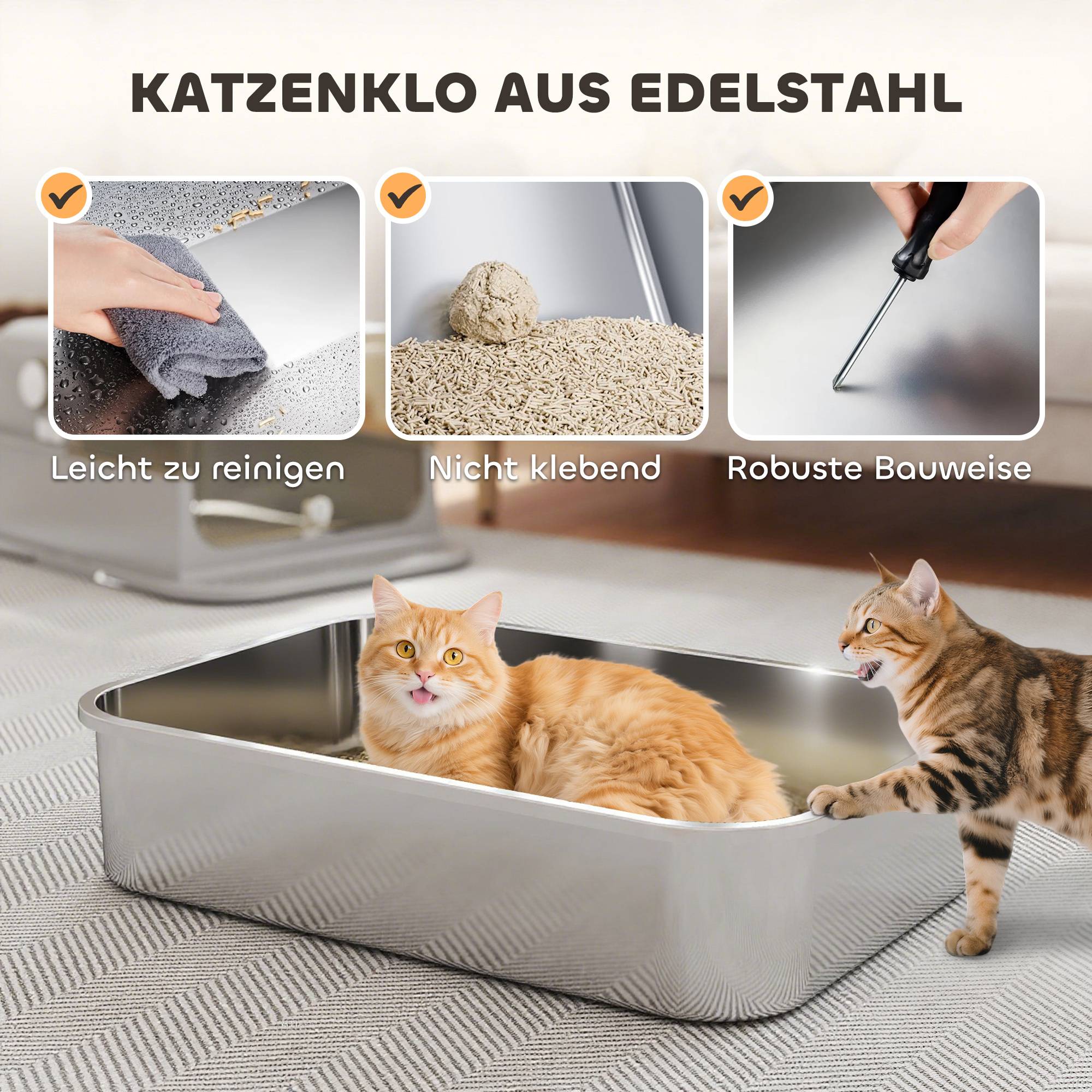Maison de toilette acier plastique grands chats système anti-odeurs 70cm gris - ComfortXL Outdoor Living - Image 6