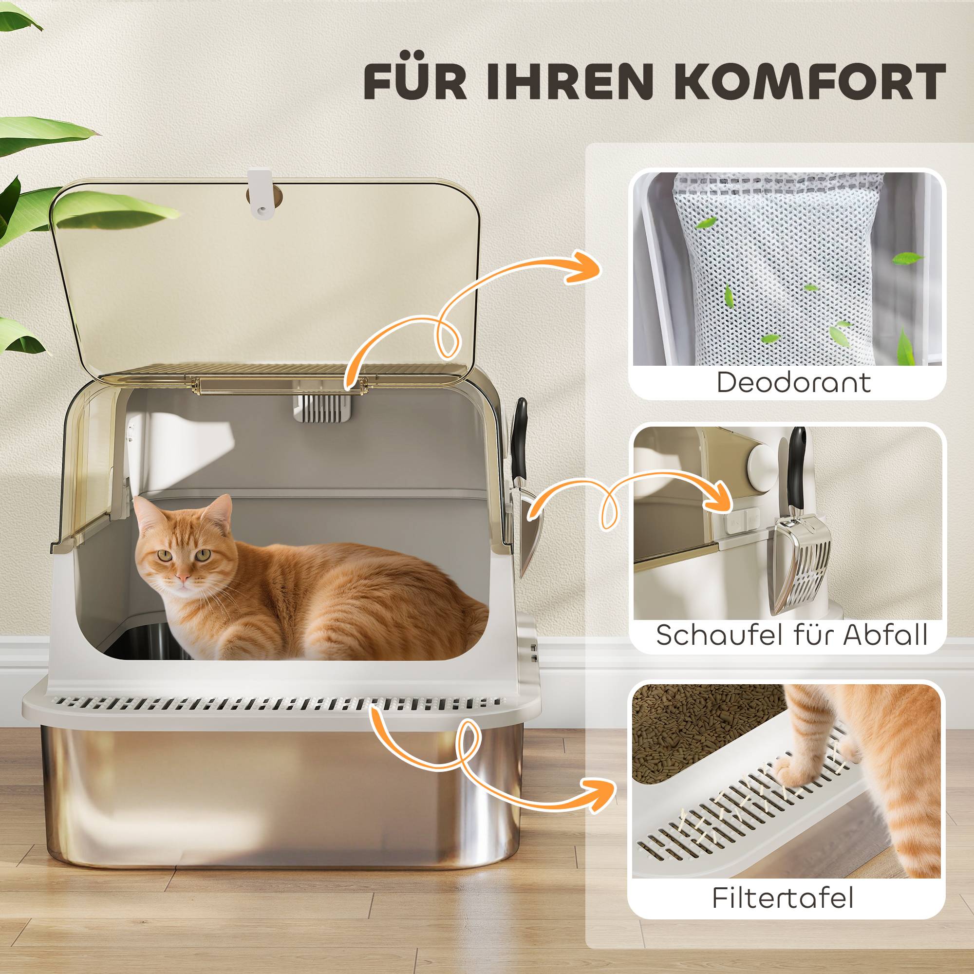 Maison de toilette acier plastique grands chats système anti-odeurs 70cm gris - ComfortXL Outdoor Living - Image 9